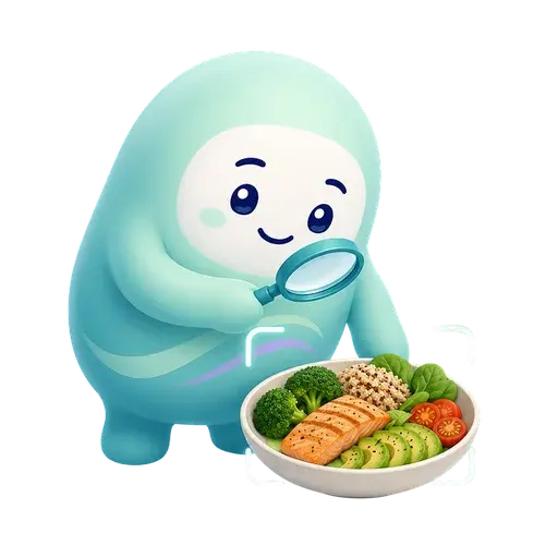Mivo inspecting a healthy bowl with a magnifying glass